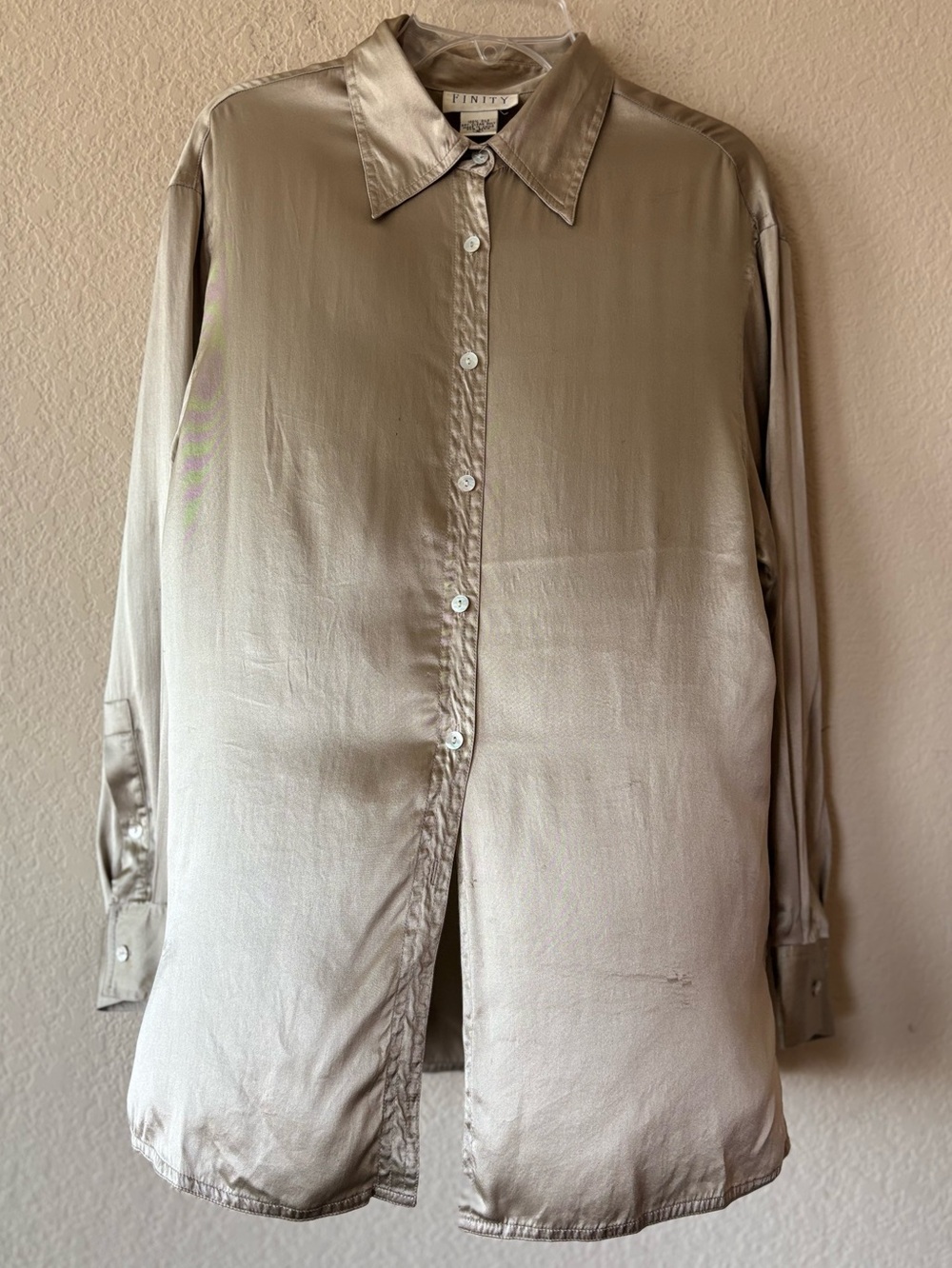 Vintage FINITY 100% Silk Button-Down Blouse Size 8 Champagne color